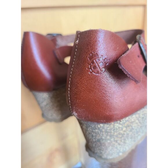 Yokona Brown Leather US 9 Mary Jane Cork Wedge Made Spain Sandals Clogs Boho - Picture 6 of 10